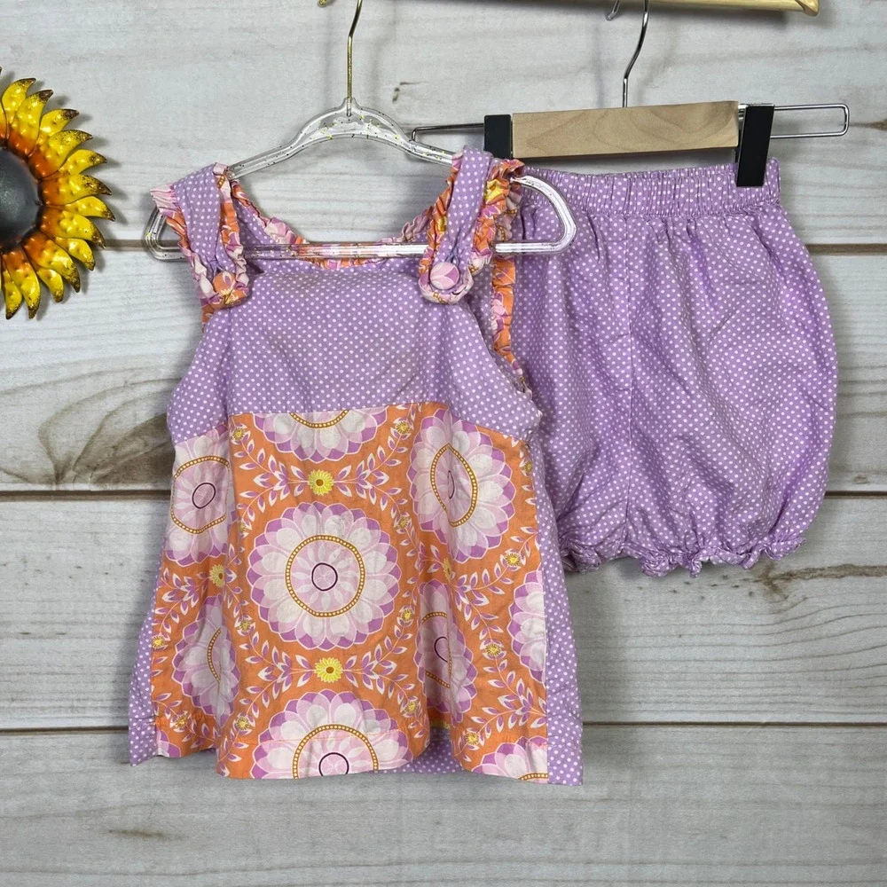 Three Sisters Toddler Girls Purple Polka Dot Orange Floral Bloomer Set 3T